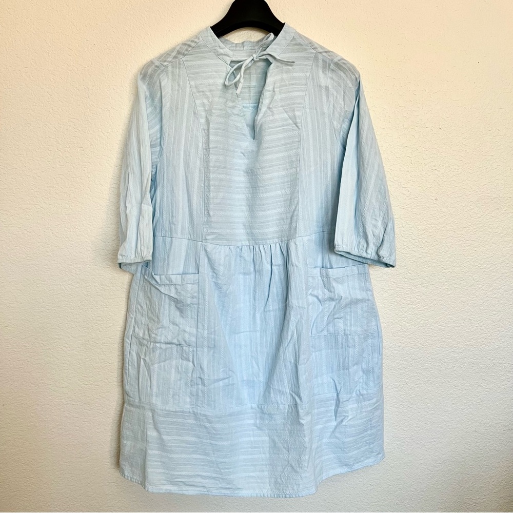 Women's Striped Pullover Lined Midi Dress 3/4 Sleeves & Pockets Size L